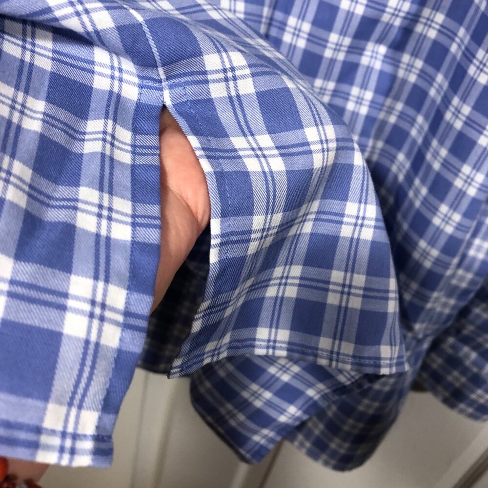 Foxcroft women purple and white plaid print long sleeve shirt, 16 - Picture 6 of 6